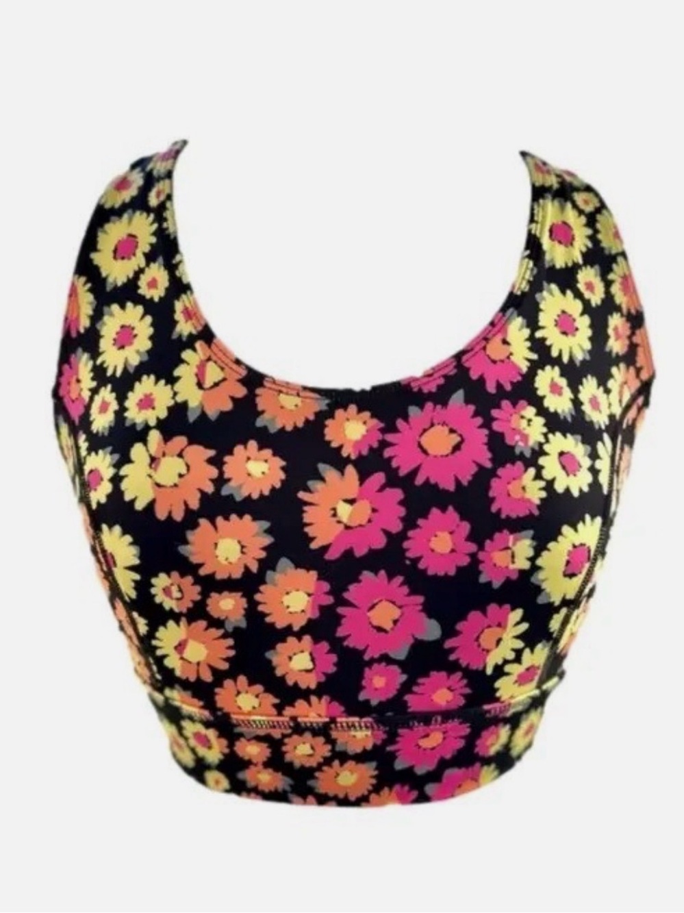 FP Movement by Free People Black Scoop Crop Tank with Pink & Yellow Floral Print